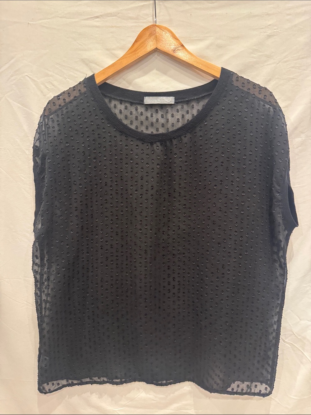 Olivia Moon Sheer Dot Short Sleeve Top - Black
